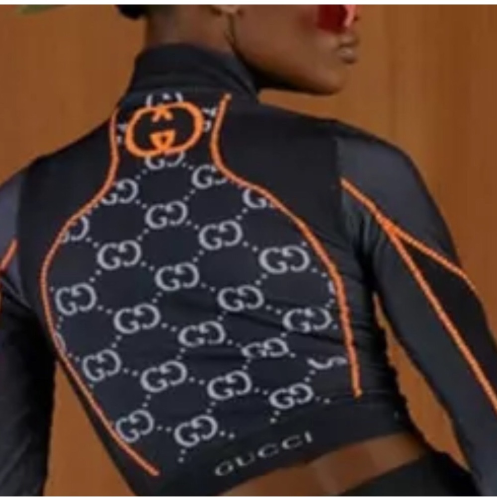 Gucci logos stretch set jacket 482 & leggings $482 each super stretchy new M.